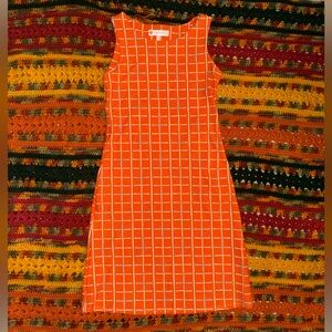 Orange Judy Connelly Sleeveless Grid Pattern Dress